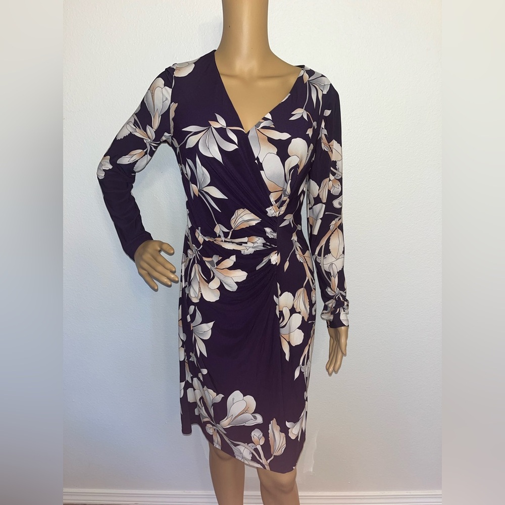 American Living Purple Floral Wrap Long-Sleeve Dress